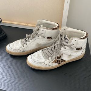 Golden Goose Sky Star Sneaker in White, Beige Brown, & Black Leo